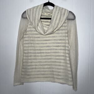 Moth Anthropologie Women’s Cowl Neck Sweater Ivory Striped Alpaca Wool Size XS